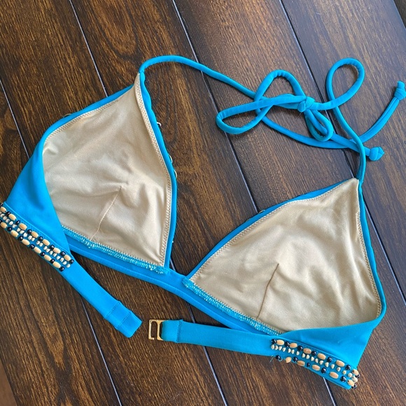 Beaded blue triangle bikini top - Picture 2 of 2